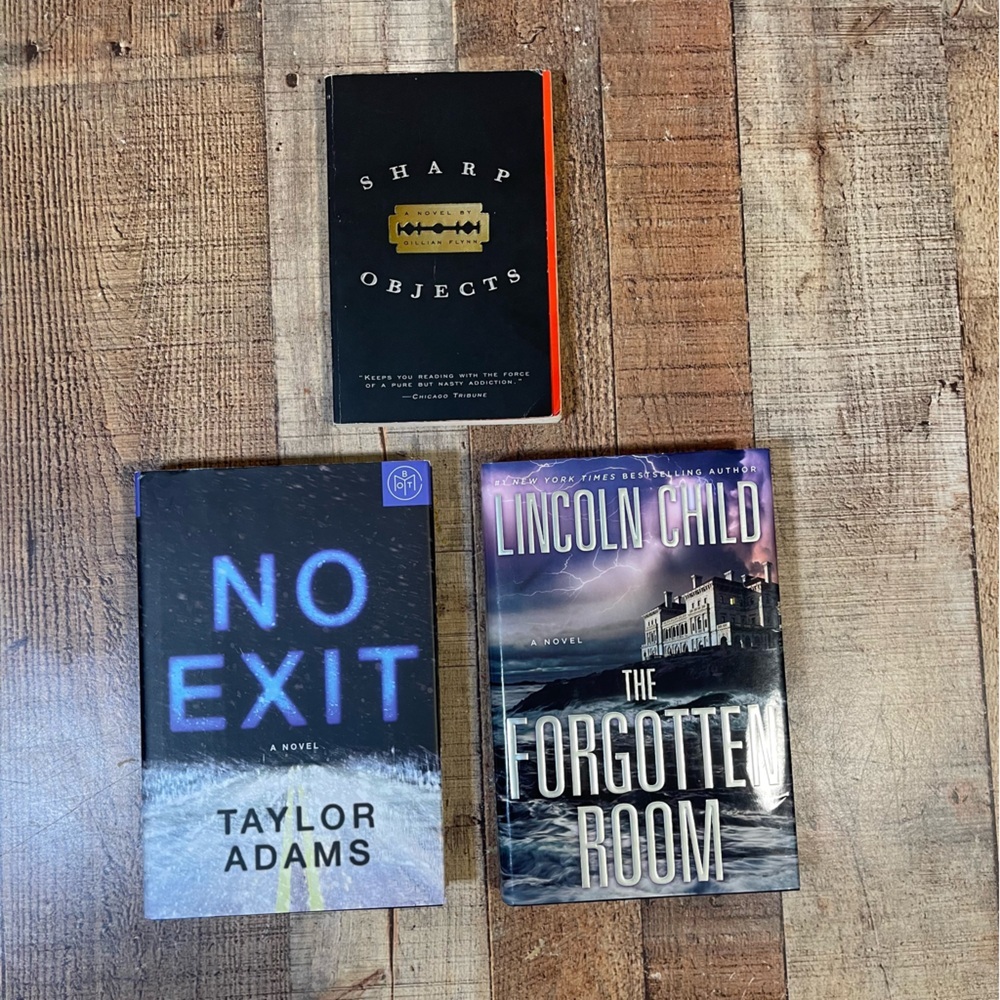 Thrilling Book Trio: No Exit, Sharp Objects, The Forgotten Room Mystery Thriller